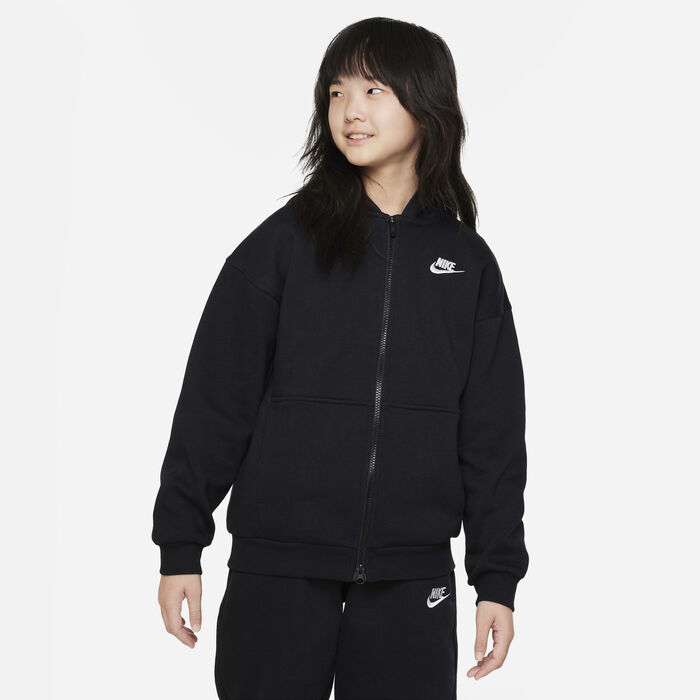 Nike Kids' Sportswear Club Fleece Oversized Full-Zip Hoodie Black Nike Kids' Sportswear Club Fleece Oversized Full-Zip Hoodie Black image number 0