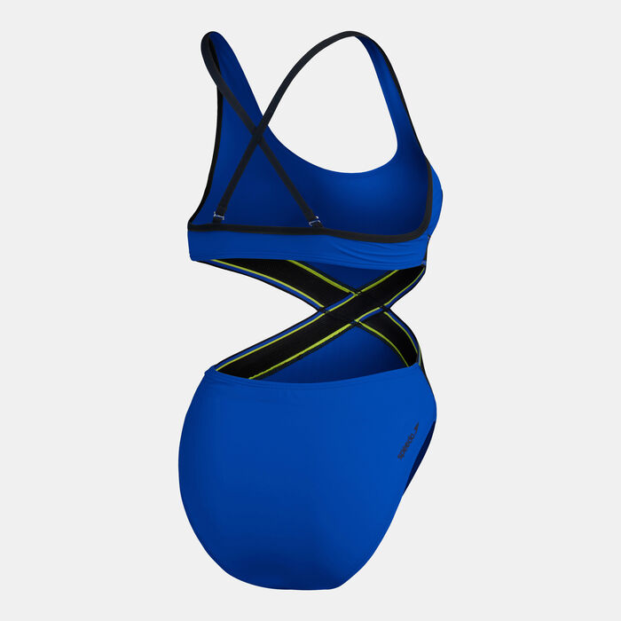 Speedo Women's Solid Convertible Cut Out One Piece Swimsuit Blue Speedo Women's Solid Convertible Cut Out One Piece Swimsuit Blue image number 1