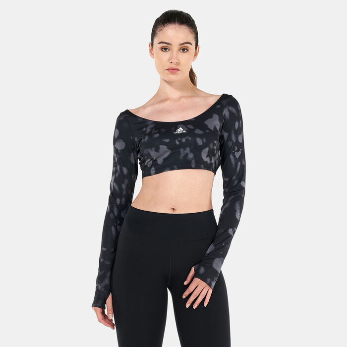 adidas Women's Hyperglam Cut 3-Stripes Crop Top Black image number 0