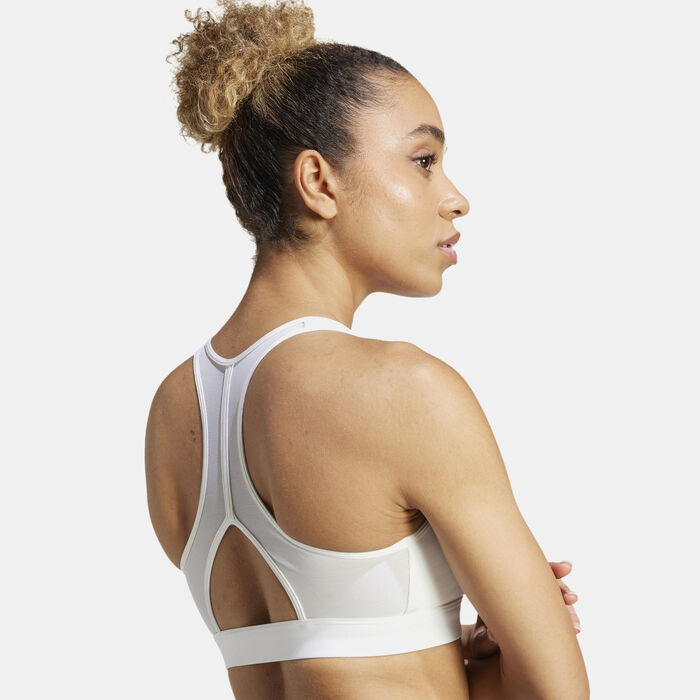 adidas Women's Powerreact Medium-Support Training Sports Bra White image number 0