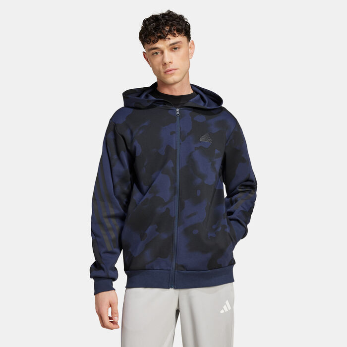 adidas Men's Future Icons 3-Stripes Printed Full-Zip Hoodie Black image number 0