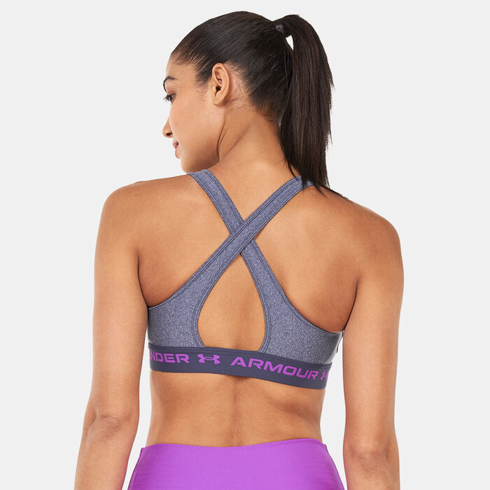 Under Armour Women's Crossback Mid Heather Sports Bra Grey Under Armour Women's Crossback Mid Heather Sports Bra Grey image number 1