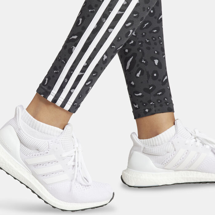 adidas Women's Essentials 3-Stripes Animal Print Leggings Black image number 3
