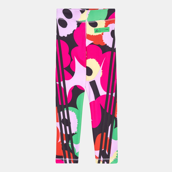 adidas Kids' x Marimekko Believe This AEROREADY Training Floral-Print Leggings Pink image number 0