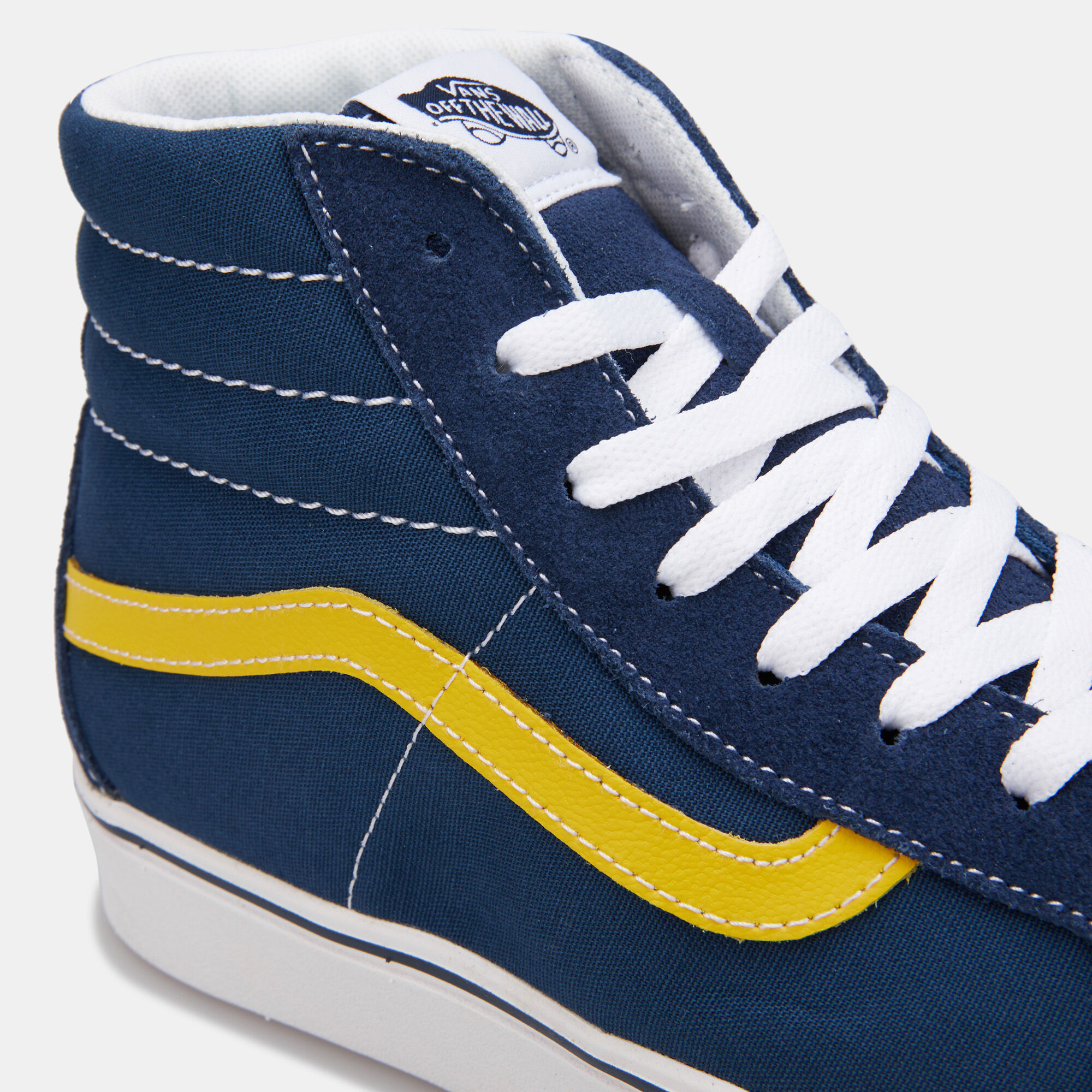 Blue and yellow deals high top vans
