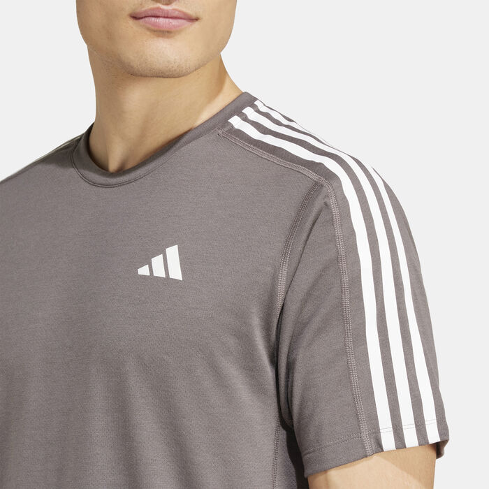 adidas Men's Own the Run 3-Stripes Running T-Shirt Brown adidas Men's Own the Run 3-Stripes Running T-Shirt Brown image number 3