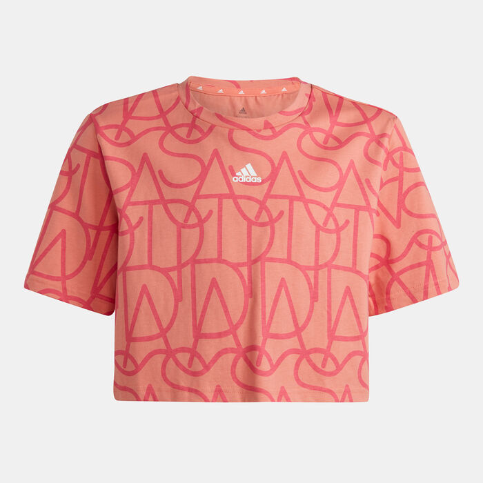 adidas Kids' Brand Love Print Crop Top Orange image number 0