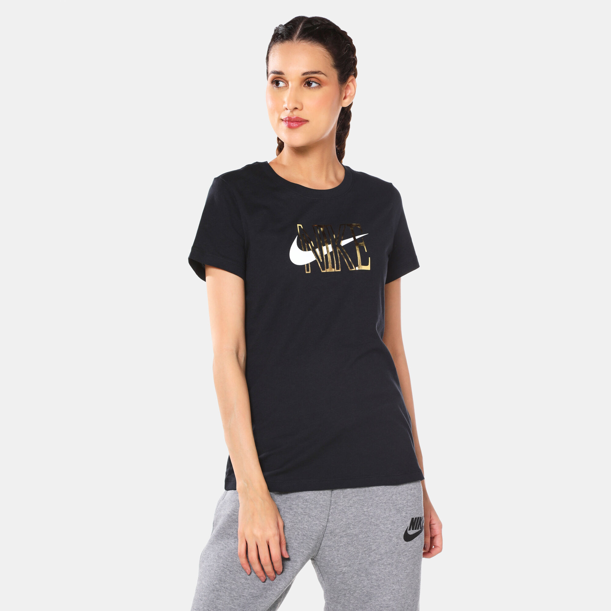 Womens black and gold nike shirt outlet