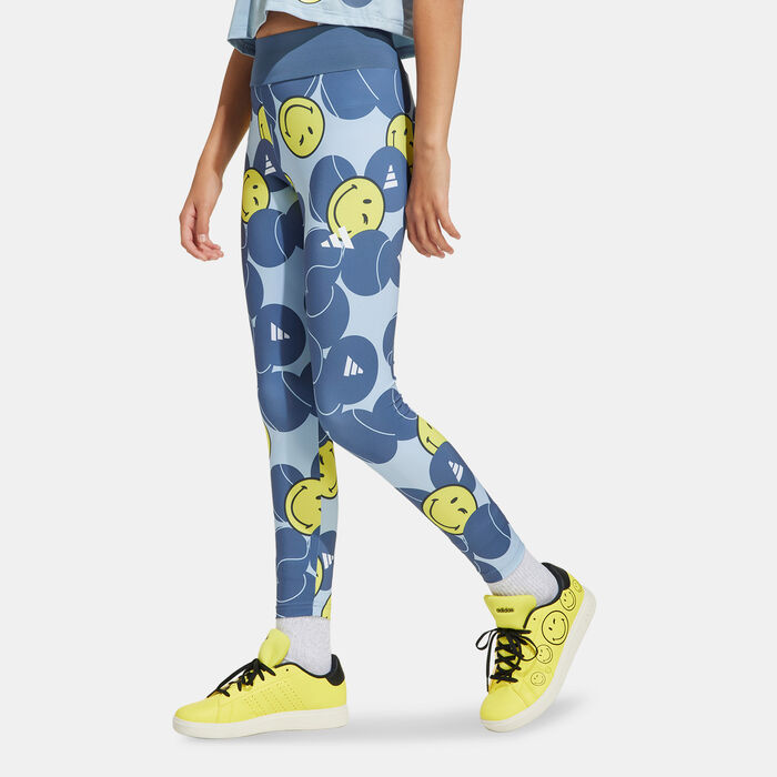 adidas Kids' Smileyworld Training Leggings Blue adidas Kids' Smileyworld Training Leggings Blue image number 0
