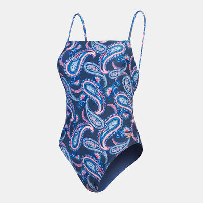 Speedo Womens Printed Thinstrap One-Piece Swimsuit Blue