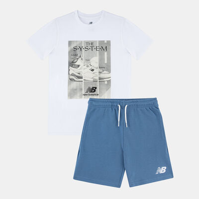 New Balance Kids' System Graphic T-Shirt And Shorts Set White