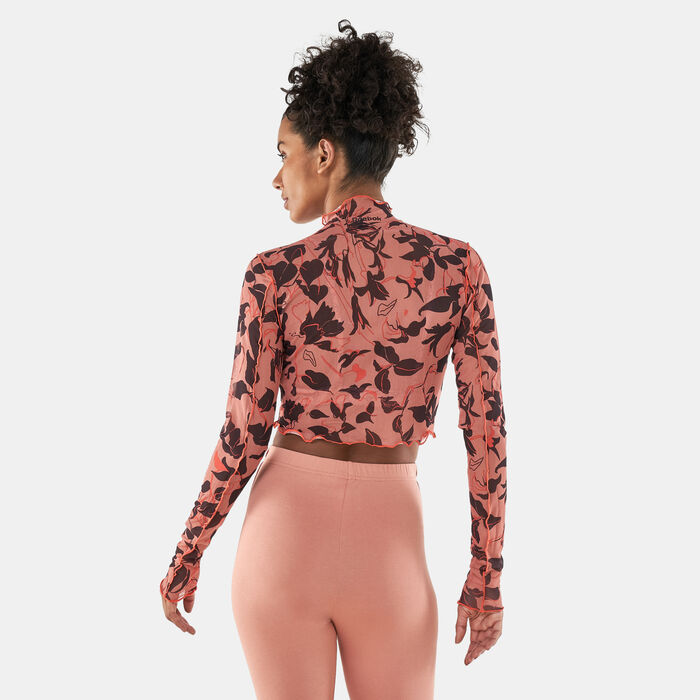 Reebok Women's Classics Flourishing Mesh Long Sleeve Shirt Pink Reebok Women's Classics Flourishing Mesh Long Sleeve Shirt Pink image number 1