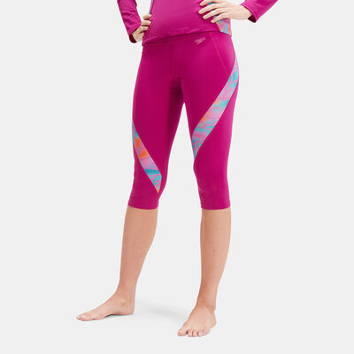 Speedo Women's Printed Panel 3/4 Leggings Purple