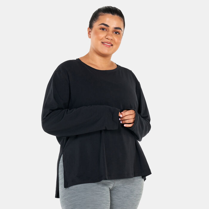 Nike Women's Yoga Dri-FIT Long Sleeves T-Shirt (Plus Size) Black Nike Women's Yoga Dri-FIT Long Sleeves T-Shirt (Plus Size) Black image number 0