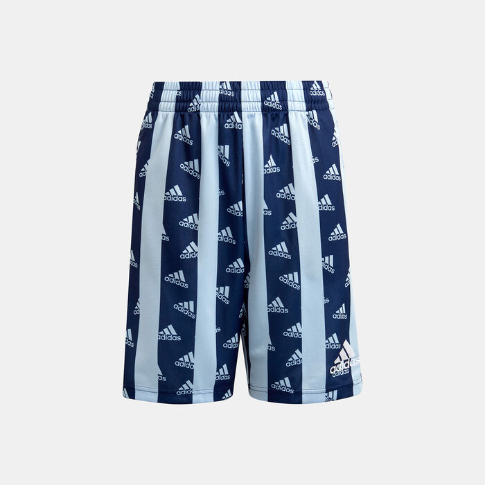 adidas Kids' Brand Love Allover Print Shorts Blue adidas Kids' Brand Love Allover Print Shorts Blue image number 0