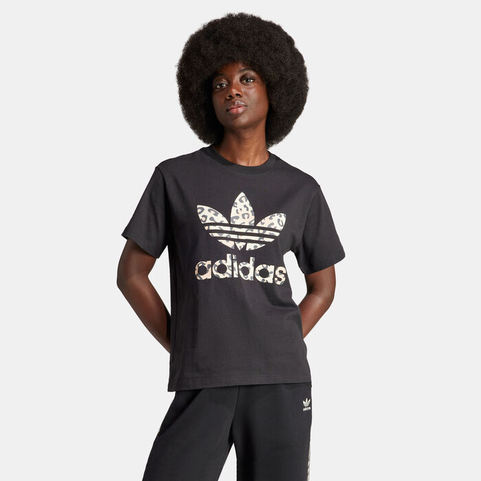 adidas Originals Women's Originals Leopard Luxe Trefoil T-Shirt Black adidas Originals Women's Originals Leopard Luxe Trefoil T-Shirt Black image number 0