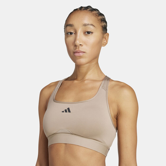 adidas Women's Powerimpact Medium-Support Training Sports Bra Brown image number 3