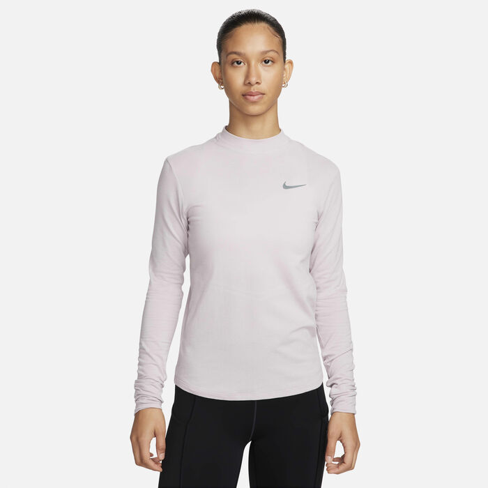 Nike Women's Swift Dri-FIT Mock-Neck Long-Sleeve Running Top Ivory image number 0