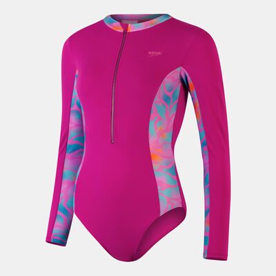 Speedo Women's Long Sleeve Panel One-Piece Swimsuit Purple