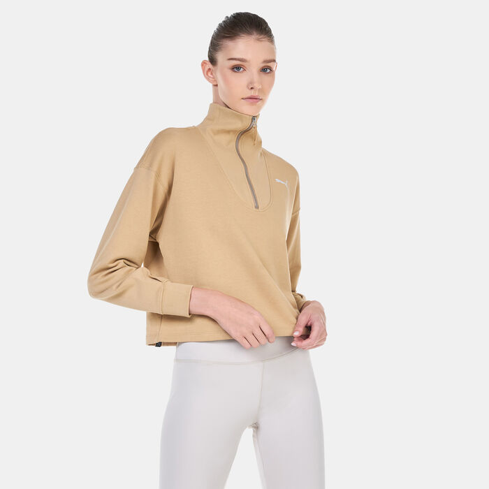 PUMA Women's HER High-Neck Half-Zip Sweatshirt Beige PUMA Women's HER High-Neck Half-Zip Sweatshirt Beige image number 1