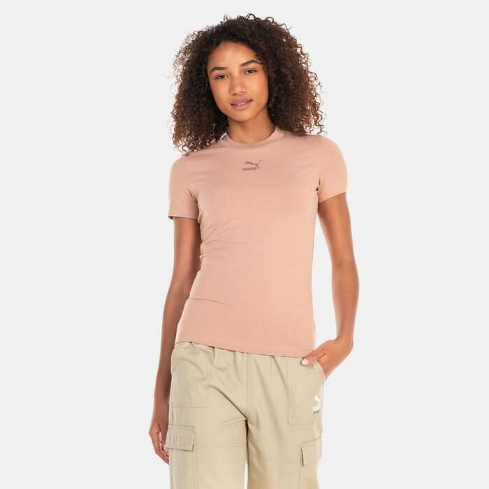 PUMA Women's Classics Slim T-Shirt Beige PUMA Women's Classics Slim T-Shirt Beige image number 0
