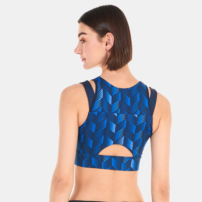 New Balance Women's Shape Shield Printed Crop Sports Bra Blue New Balance Women's Shape Shield Printed Crop Sports Bra Blue image number 1
