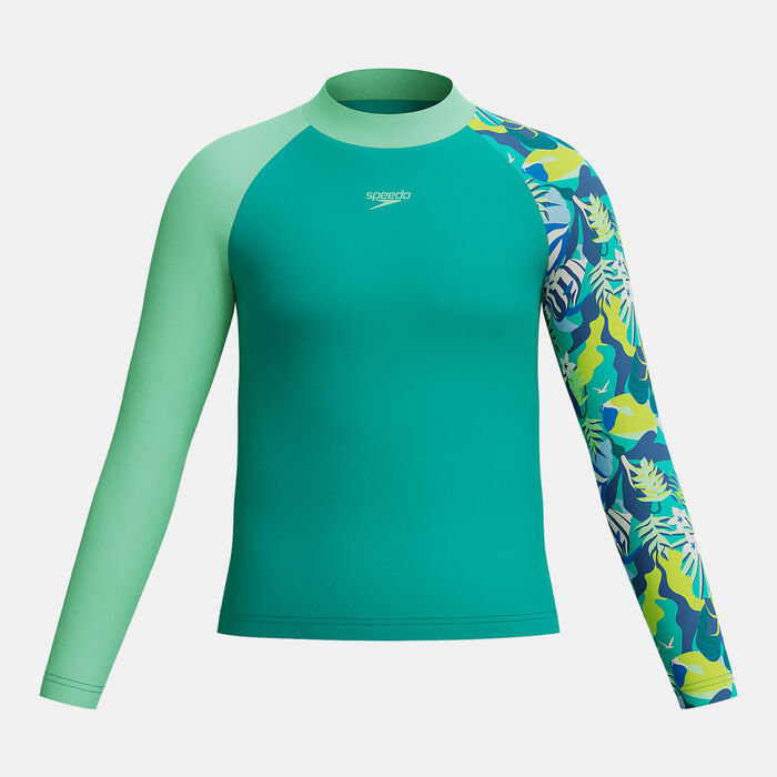 Speedo Kids' Printed Long Sleeve Swimming Rashguard Green Speedo Kids' Printed Long Sleeve Swimming Rashguard Green image number 0