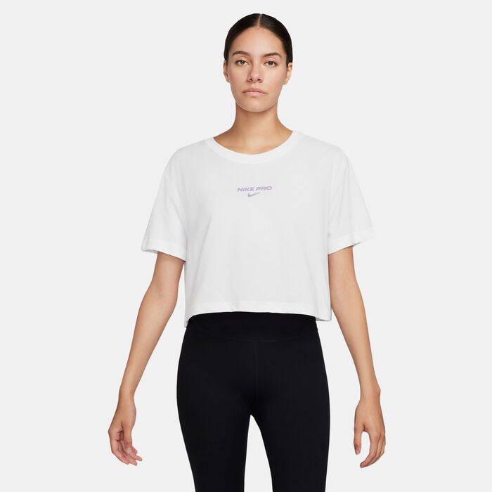 Nike Women's Pro Dri-FIT Cropped Tee White Nike Women's Pro Dri-FIT Cropped Tee White image number 0