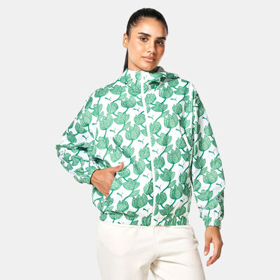 PUMA Women's Blossom All Over Print Windbreaker Jacket Green