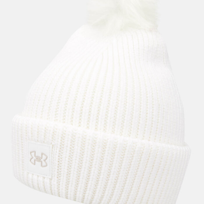 Under Armour Women's ColdGear® Infrared Halftime Ribbed Pom Beanie White Under Armour Women's ColdGear® Infrared Halftime Ribbed Pom Beanie White image number 2