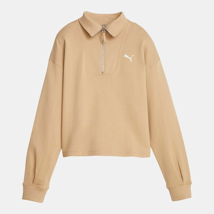PUMA Women's HER High-Neck Half-Zip Sweatshirt Beige PUMA Women's HER High-Neck Half-Zip Sweatshirt Beige image number 0