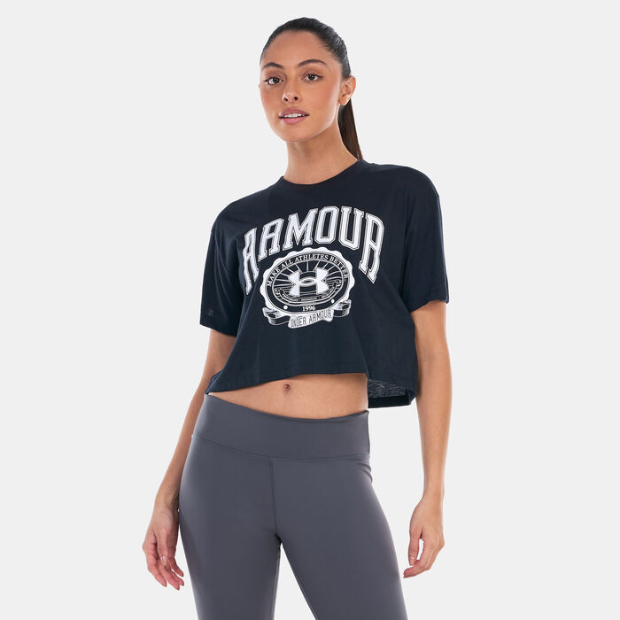 Under Armour Women's UA Collegiate Crest Crop T-Shirt Black image number 0