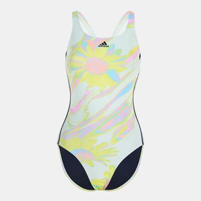 adidas Women's Positivisea 3-Stripes Swimsuit Green adidas Women's Positivisea 3-Stripes Swimsuit Green