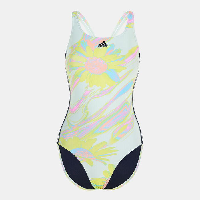 adidas Women's Positivisea 3-Stripes Swimsuit Green adidas Women's Positivisea 3-Stripes Swimsuit Green image number 0