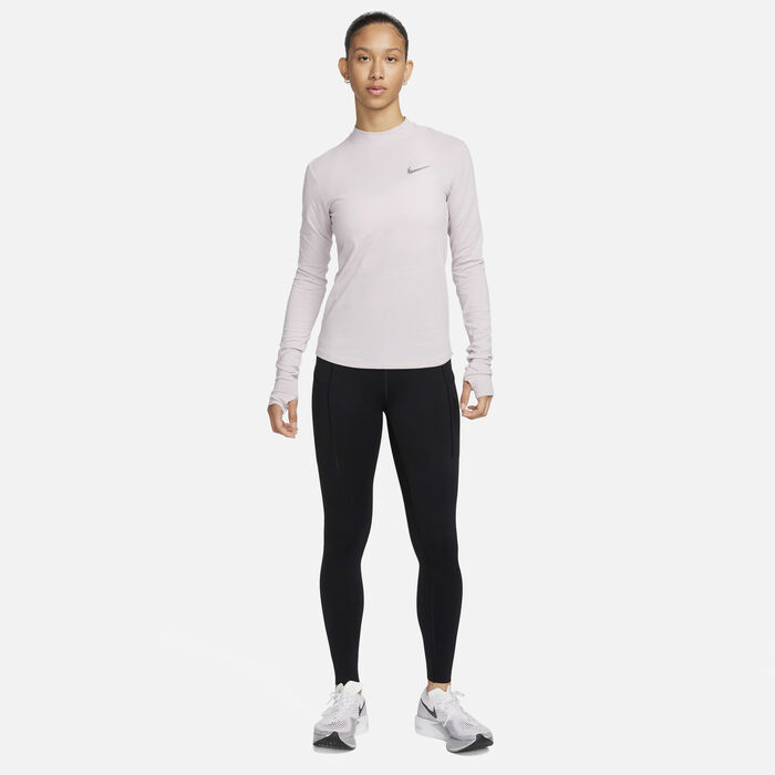 Nike Women's Swift Dri-FIT Mock-Neck Long-Sleeve Running Top Ivory image number 5