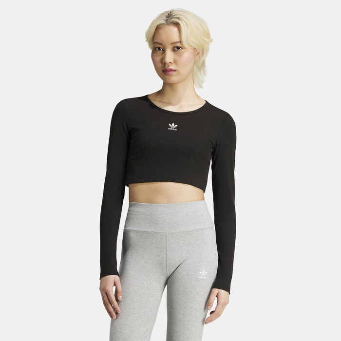 adidas Originals Women's Essentials Ribbed Crop Top Black adidas Originals Women's Essentials Ribbed Crop Top Black image number 0