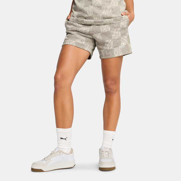 PUMA Women's Essential Graphic Shorts Beige PUMA Women's Essential Graphic Shorts Beige image number 0