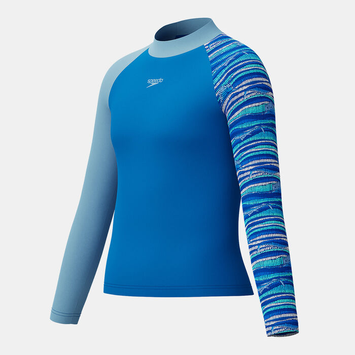 Speedo Kids' Printed Long Sleeve Swimming Rashguard Blue Speedo Kids' Printed Long Sleeve Swimming Rashguard Blue image number 2