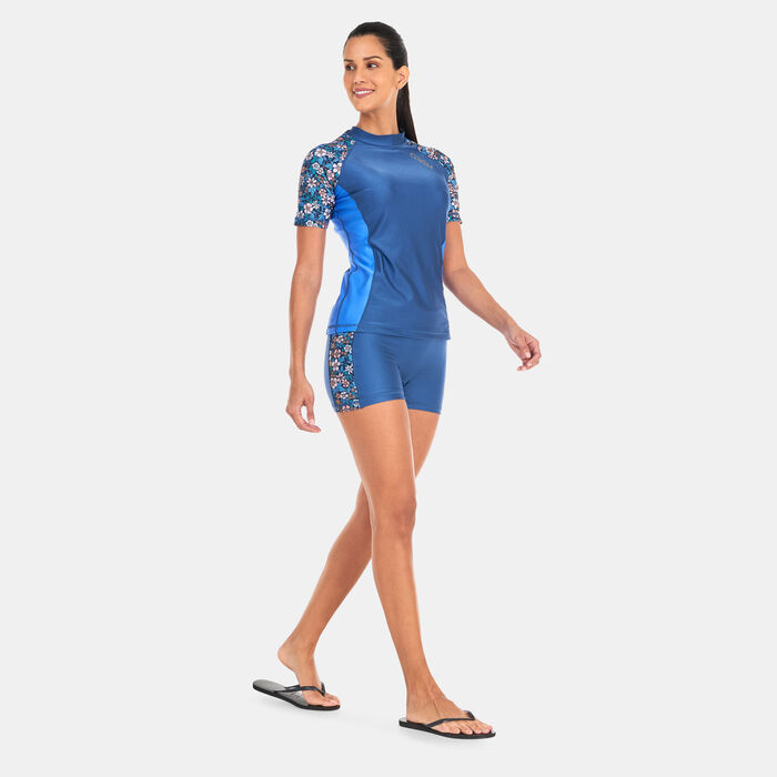 COEGA Women's Elegant Floral Printed Rashguard Blue COEGA Women's Elegant Floral Printed Rashguard Blue image number 2