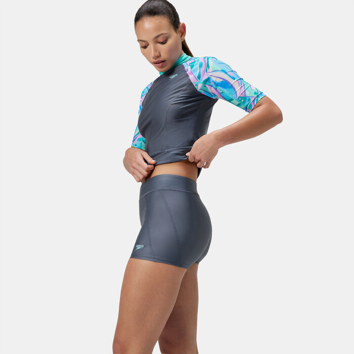 Speedo Women's Solid Panel Swimming Shorts Blue Speedo Women's Solid Panel Swimming Shorts Blue image number 3