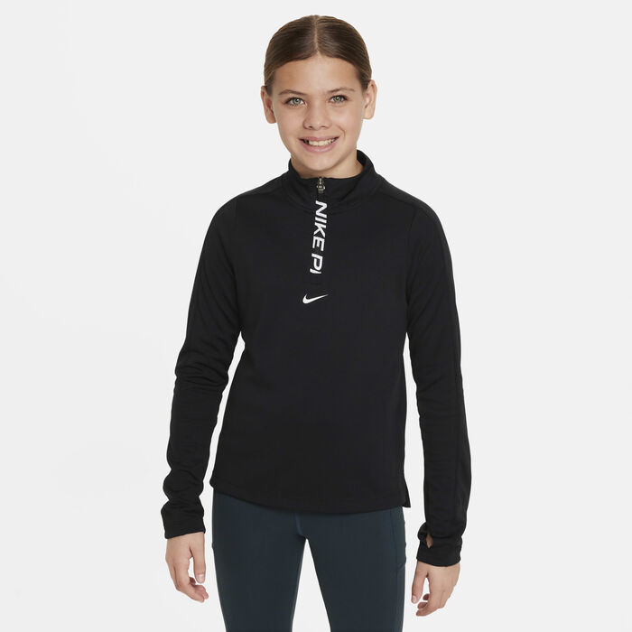 Nike Girls' Pro Dri-FIT 1/2-Zip Top Black Nike Girls' Pro Dri-FIT 1/2-Zip Top Black image number 0