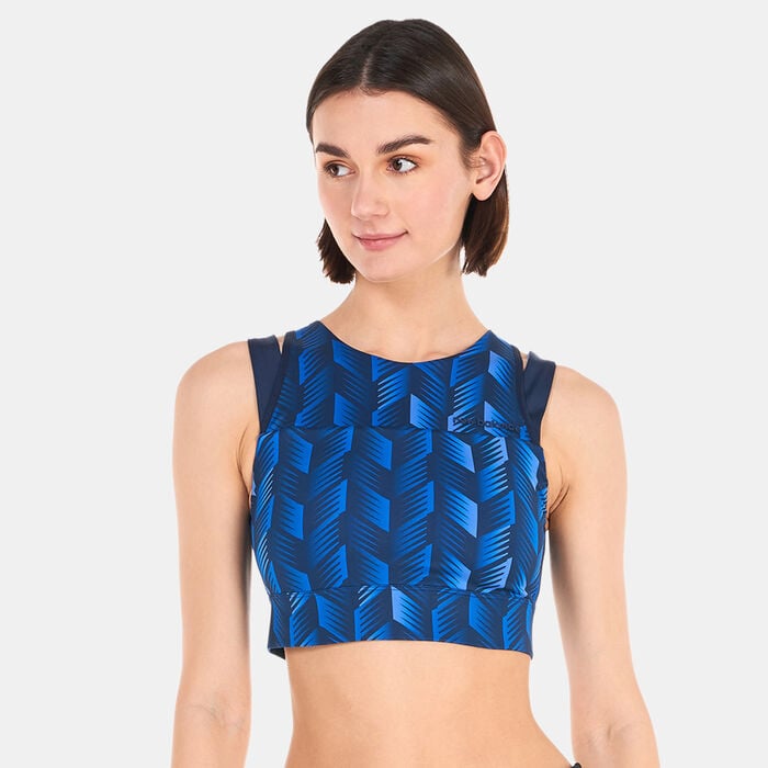 New Balance Women's Shape Shield Printed Crop Sports Bra Blue New Balance Women's Shape Shield Printed Crop Sports Bra Blue image number 0