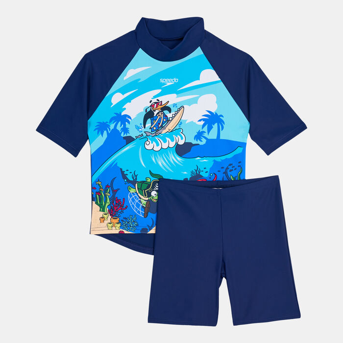 Speedo Kids' Learn to Swim Sun Protection Swim Top and Short Set Blue image number 0