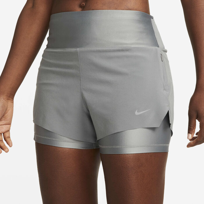 Nike Women's Dri-FIT Swift Mid-Rise 2-in-1 Running Shorts Grey Nike Women's Dri-FIT Swift Mid-Rise 2-in-1 Running Shorts Grey image number 1