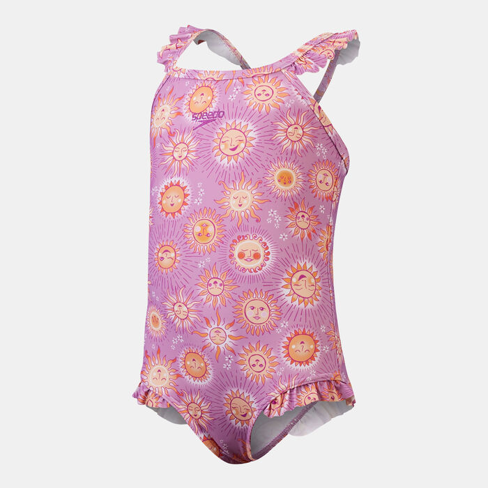 Speedo Kids' Digital Frill Thinstrap Swimsuit Purple image number 0