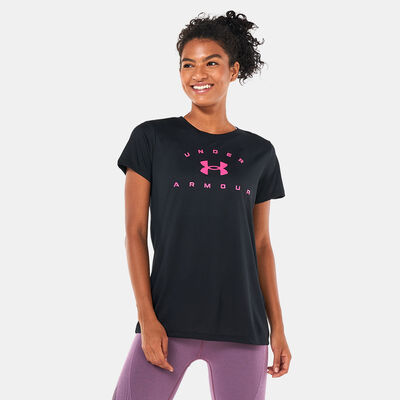 Under Armour Women's Tech Solid Logo Arch SSC T-Shirt Black
