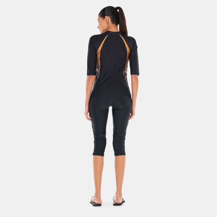 COEGA Women's 3/4 Allover Print SlimKini Swimsuit Black COEGA Women's 3/4 Allover Print SlimKini Swimsuit Black image number 1