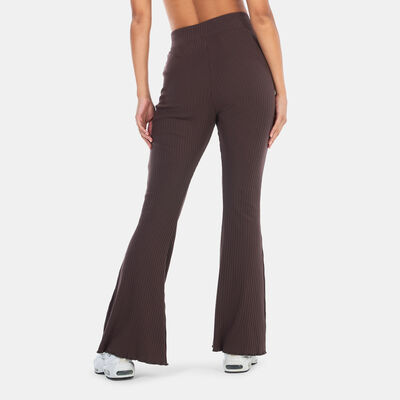 Nike Women's Sportswear High-Waisted Ribbed Jersey Pants Brown