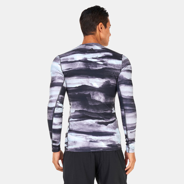 adidas Men's Allover Print Yoga Training Long Sleeve T-Shirt Multi-Color image number 1