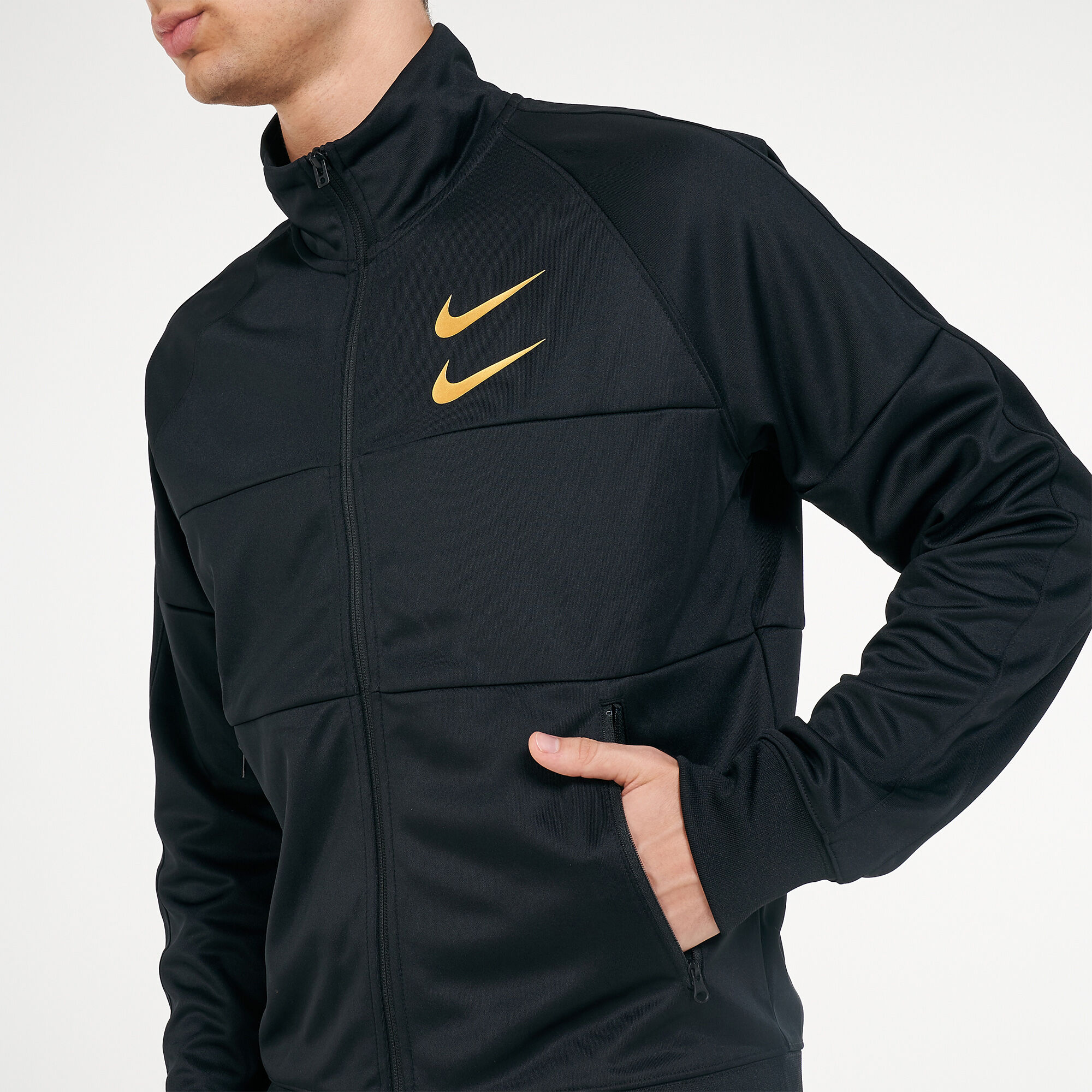 Nike swoosh track jacket in hotsell black